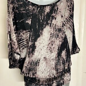 Bejewel Black and Cream Graphic Blouse Relaxed Fit